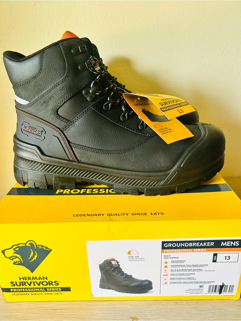 Herman Surviors Men's Black Waterproof Work Boot Size 13
